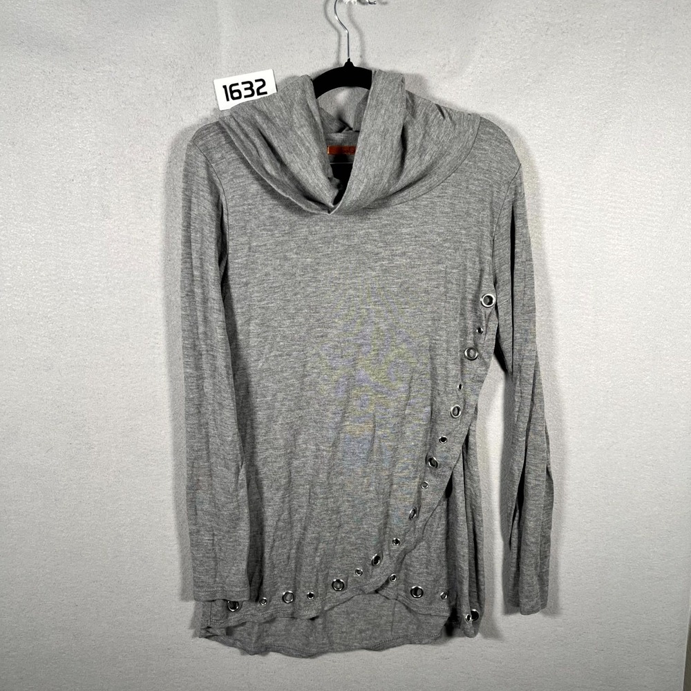 Belldini Top Womens M Gray Grommet Detail All Day Comfort Long Sleeve‎ Cowl Neck